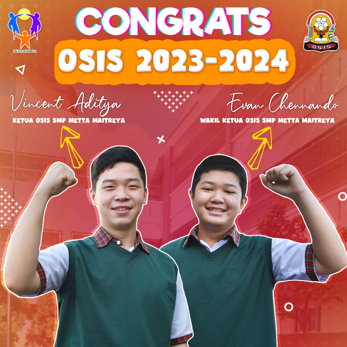 Selamat Atas Terpilihnya Ketua & Wakil Ketua OSIS SMP Metta Maitreya T.P. 2023-2024